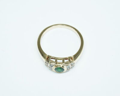 Second Hand Schmuck - Fingerring 14k Gelbgold mit Tsavorit und Diamanten